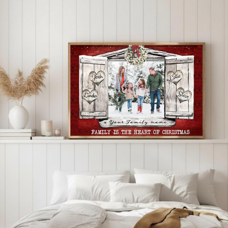 Christmas Love Story Personalized Photo & Name Canvas Wall Art