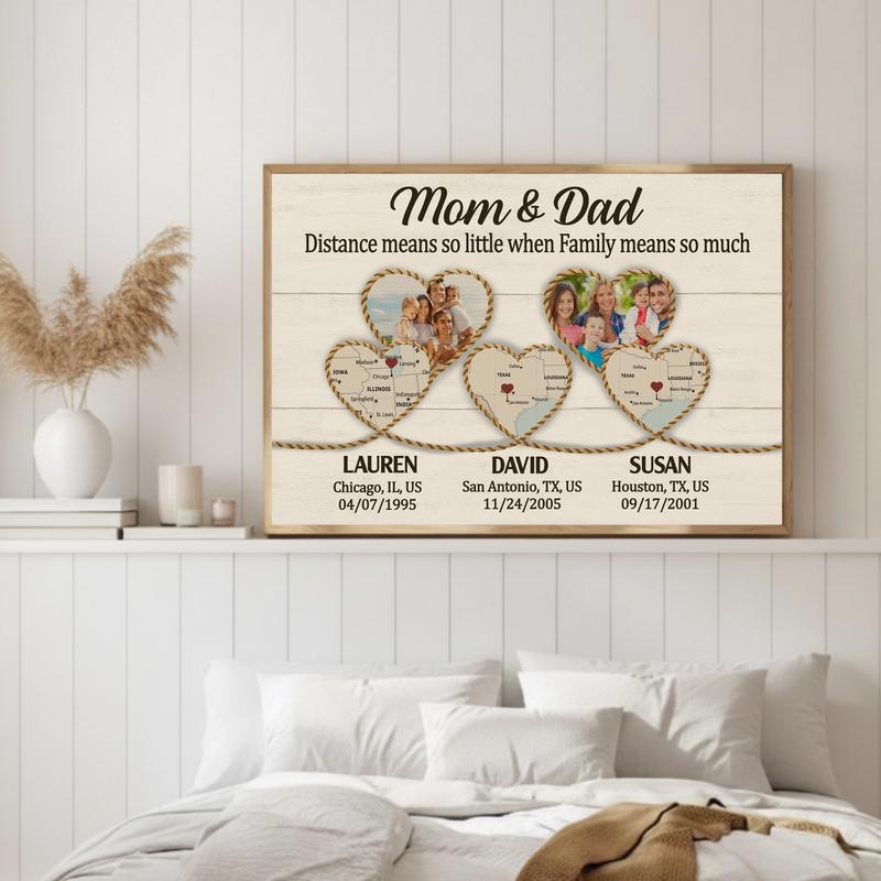 Family Love Beyond Miles - Custom Map Art For Parents Canvas