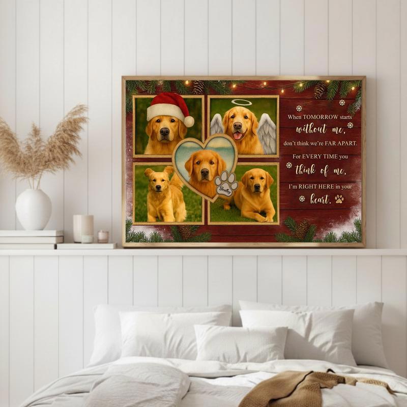 Farmhouse Style Christmas Photo Keepsake For Dog Memorial Canvas