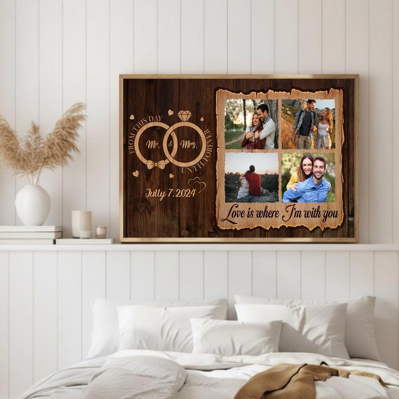 Forever Begins Here - Rustic Personalized Couple Photo Canvas