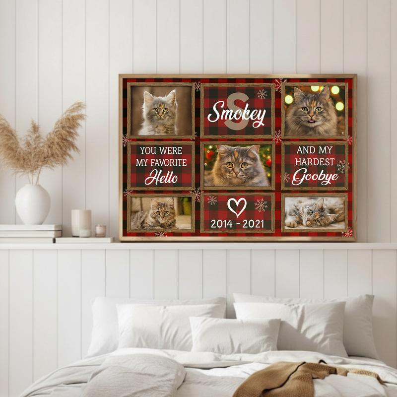 Forever Loved Cat Photo Memorial Christmas Farmhouse Canvas