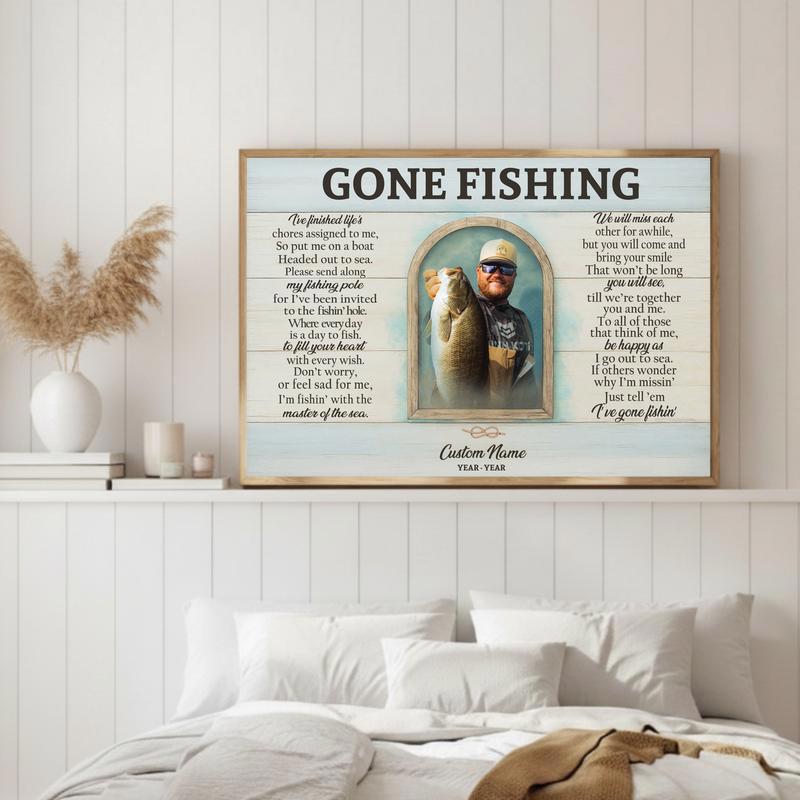 Gone Fishing - Personalized Fisherman Memorial Keepsake Canvas