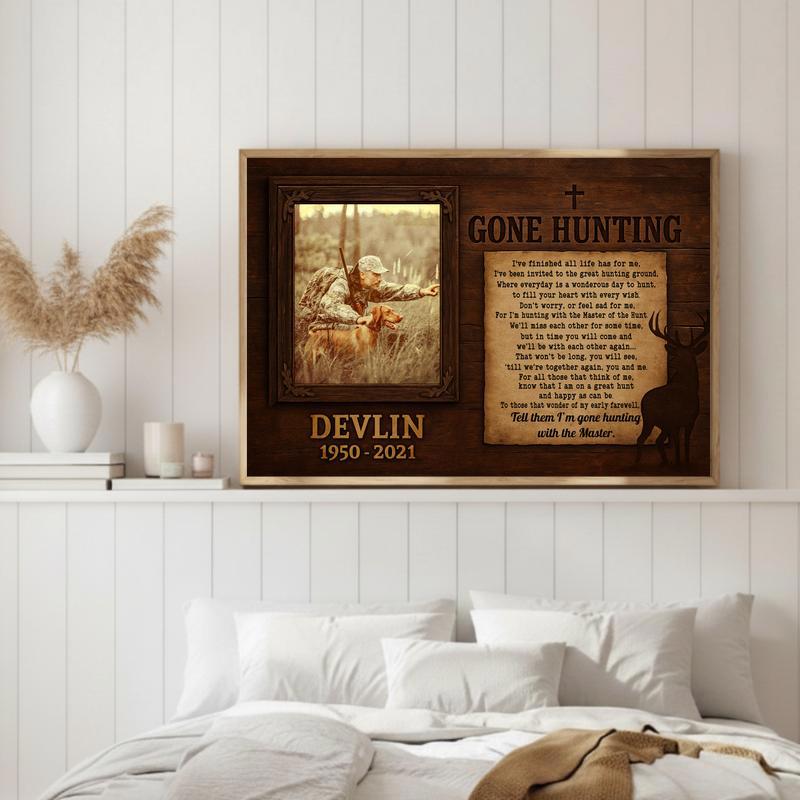 Gone Hunting Remembrance Gift - Rustic Personalized Canvas
