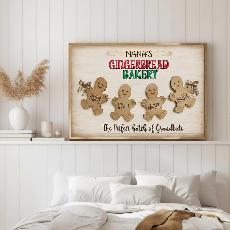 Grandkids Christmas - Personalized Gingerbread Bakery Canvas