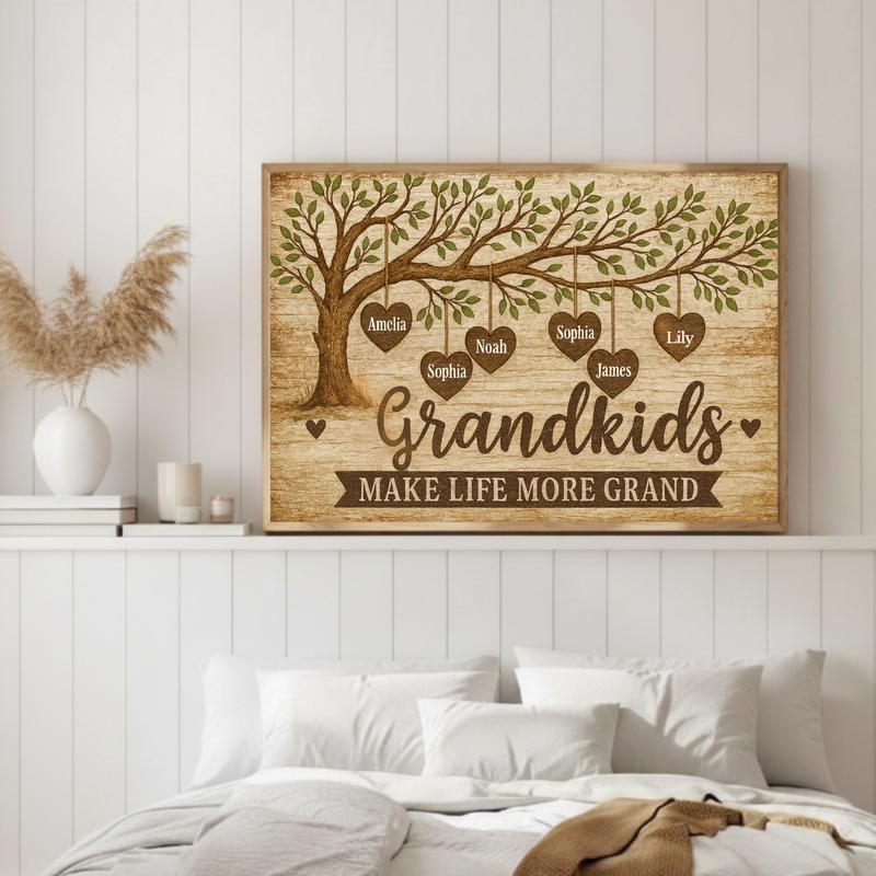 "Grandkids Make Life More Grand" Personalized Family Tree Canvas