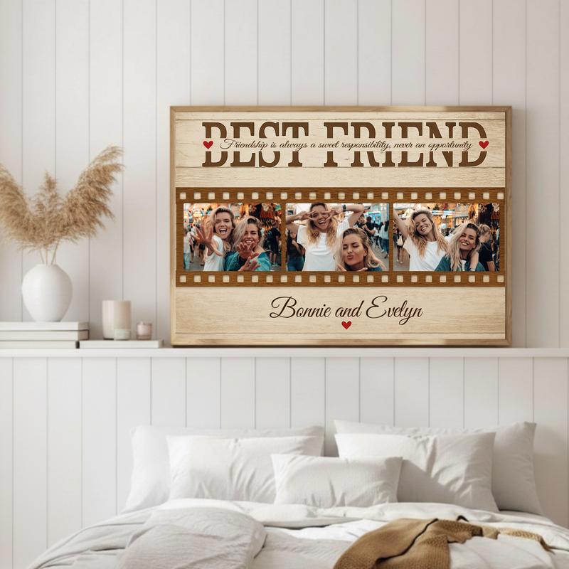 Heartfelt Bestie Photo Collage Gift, Rustic Farmhouse Canvas