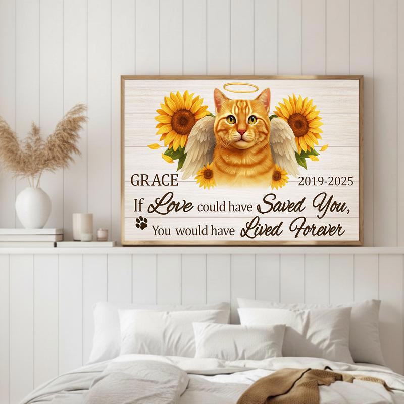 Heartfelt Sunflower Cat Tribute Portrait Personalized Canvas