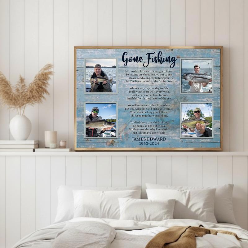 In Loving Memory Personalized Fishing Collage Keepsake Canvas