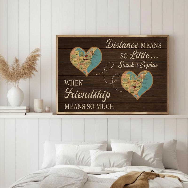 Long Distance Bestie Custom Map Friendship Gift Canvas
