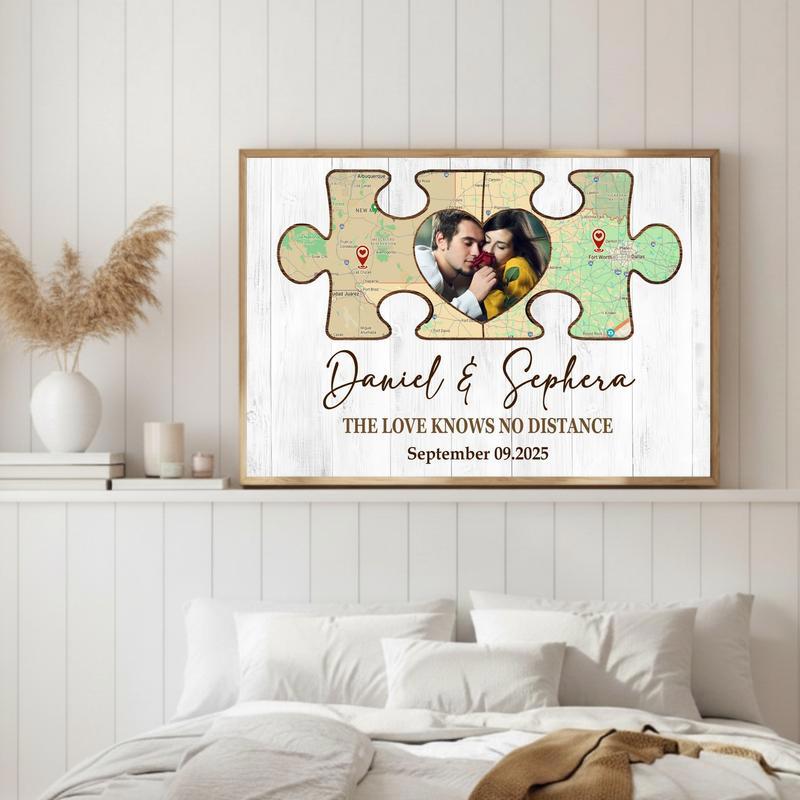 Long Distance Map Canvas - Personalized Couple Puzzle Keepsake