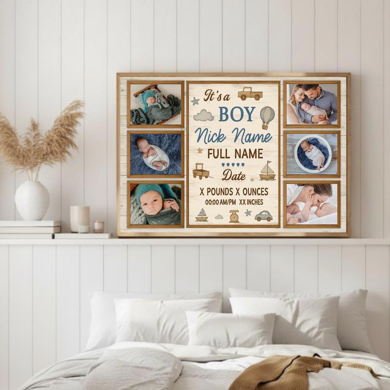 Milestone Keepsake Canvas - Personalized Baby Boy Photo Collage