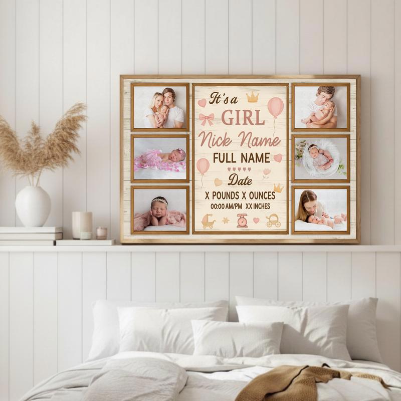 Milestone Keepsake Canvas - Personalized Baby Girl Photo Collage