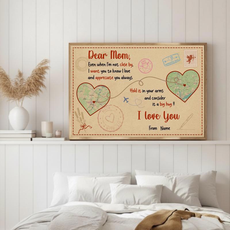 Mom's Heart, Wherever You Go - Personalized Distance Map Canvas
