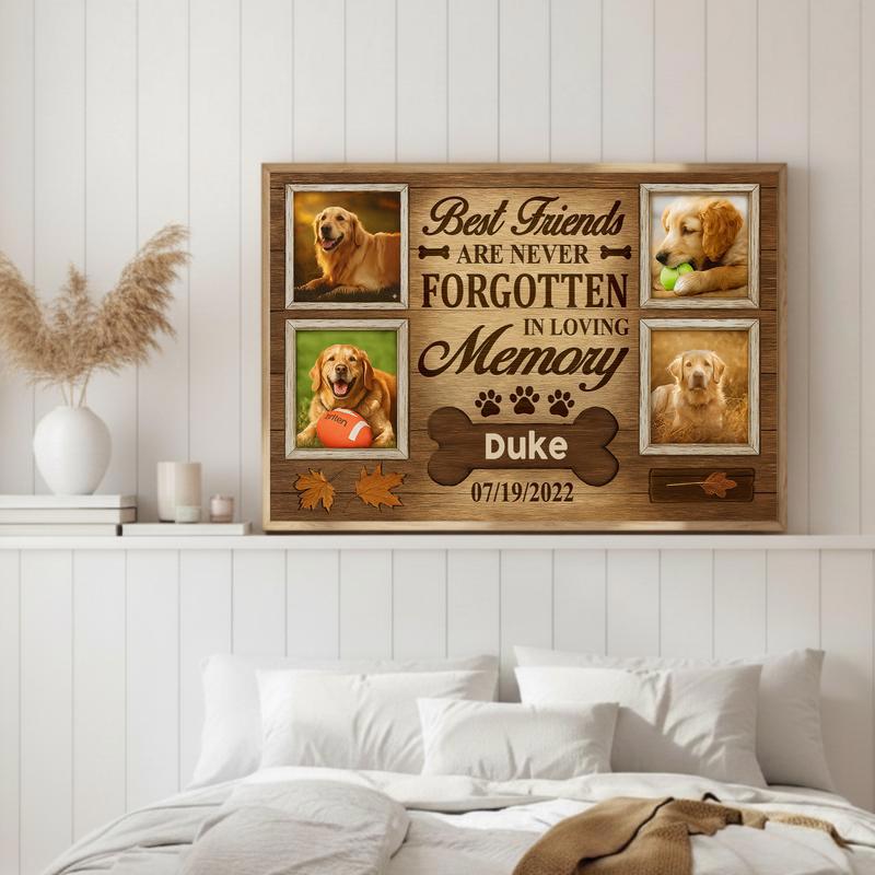 Never Forgotten Dog Photo Keepsake, Rustic Fall Tribute Canvas