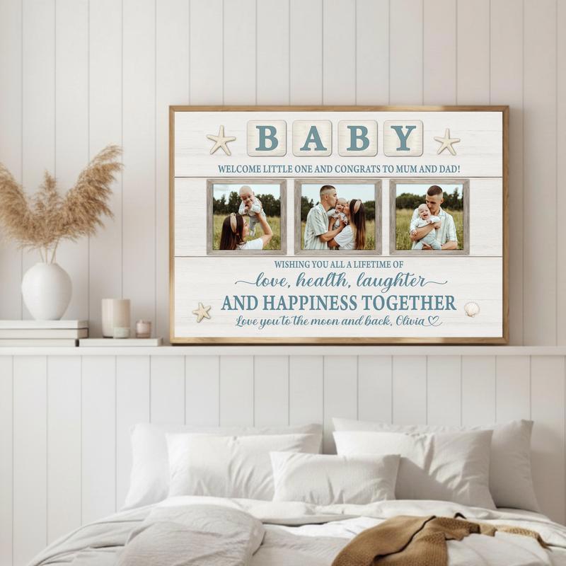 Newborn Milestone Photo Keepsake, Personalized Farmhouse Canvas