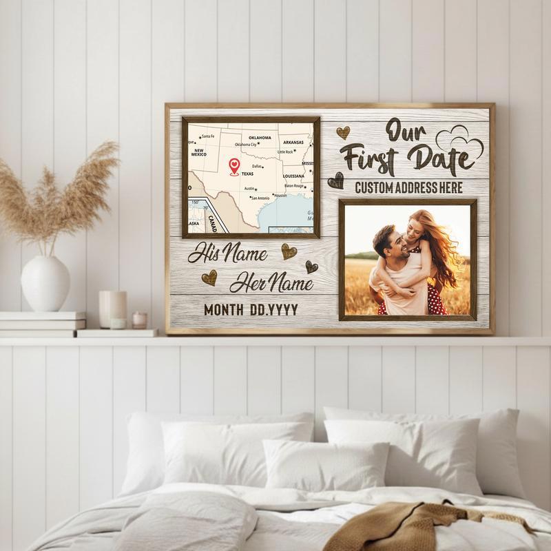 Our First Day Map Couple Canvas - Custom Anniversary Gift