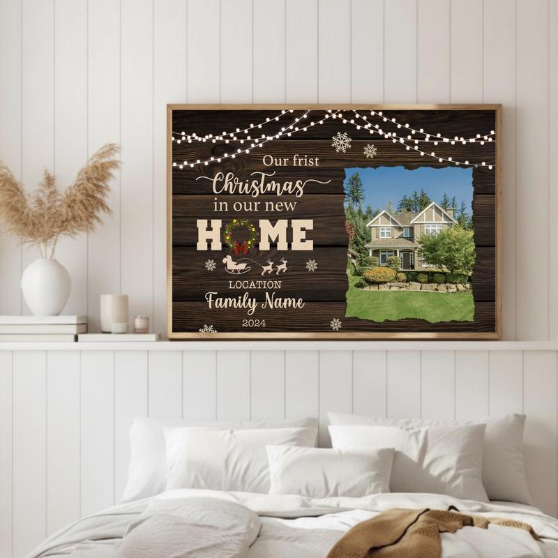 New Home First Christmas Personalized Photo Canvas Art