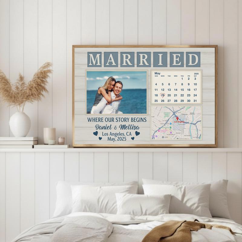 Our Story Begins - Personalized Wedding Calendar Map Canvas