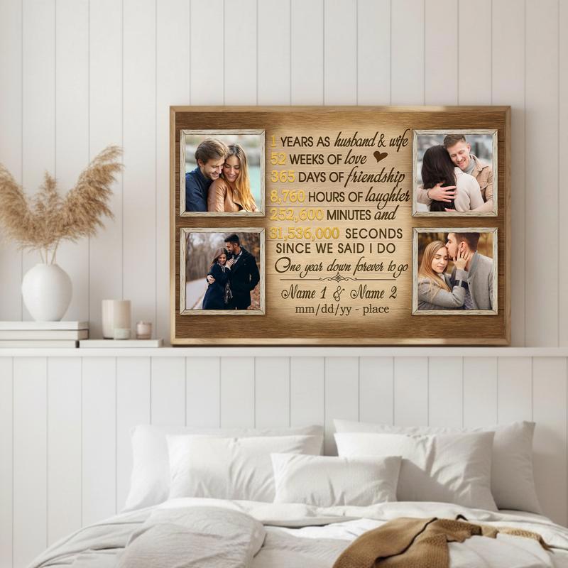 Personalized Couple 1st Anniversary Photo Timeline Keepsake Canvas
