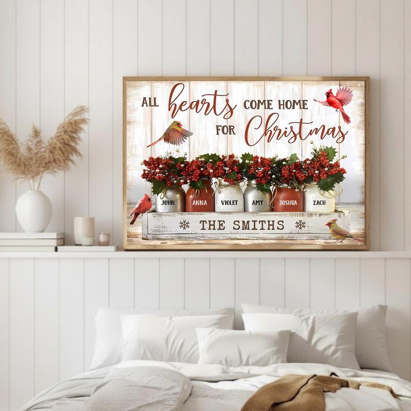 Christmas Home Custom Canvas Cardinal & Family Names Keepsake