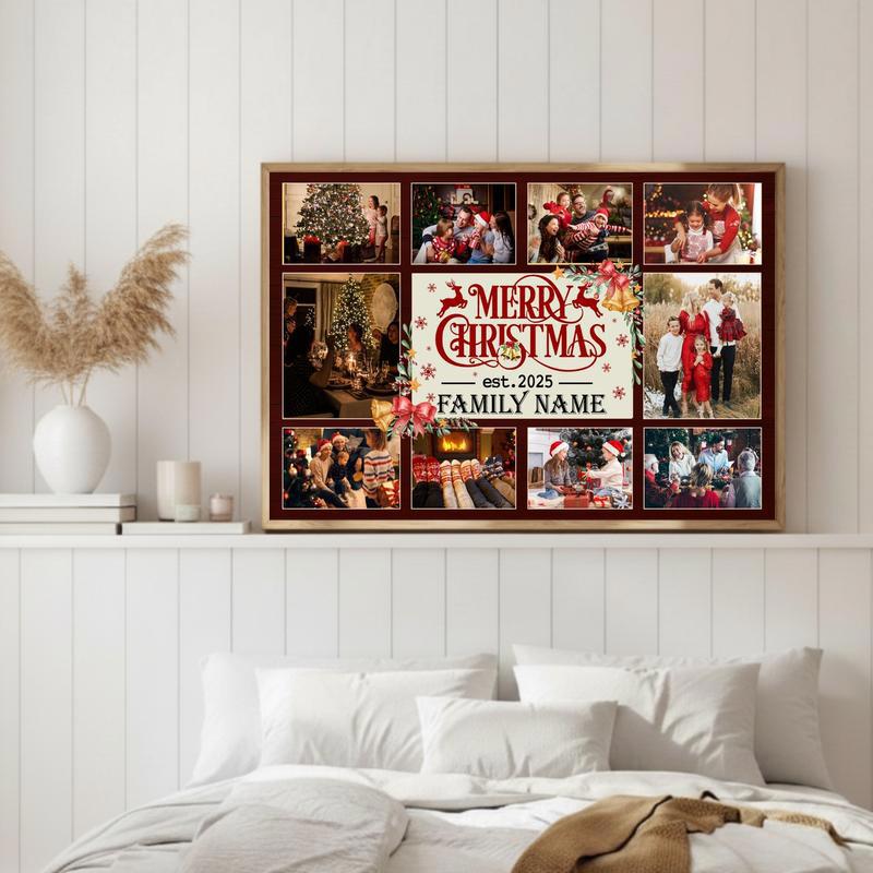 Personalized Family Photo Collage Canvas - Rustic Christmas Decor