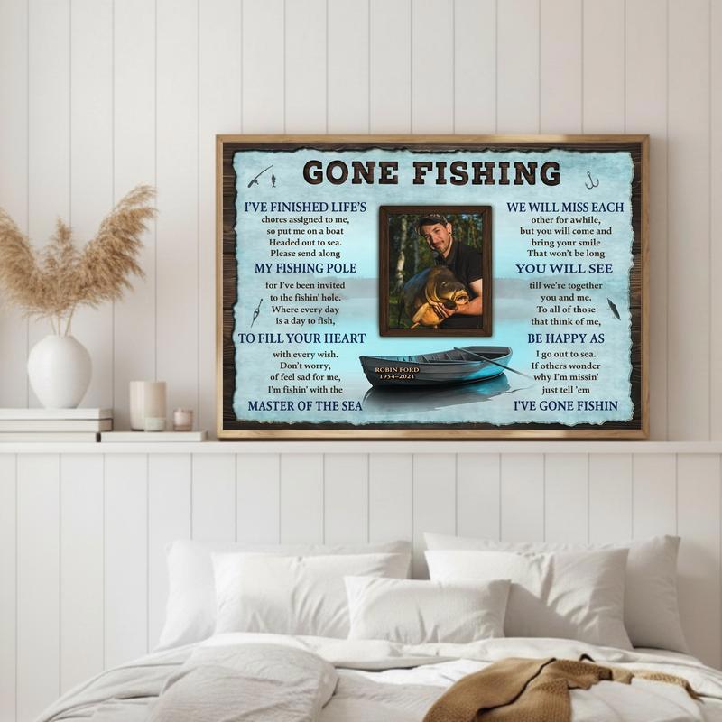 Personalized Fisherman's Memorial Dates & Photo Canvas