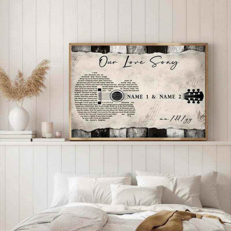 Heartfelt Custom Lyrics on Guitar-Shaped Canvas