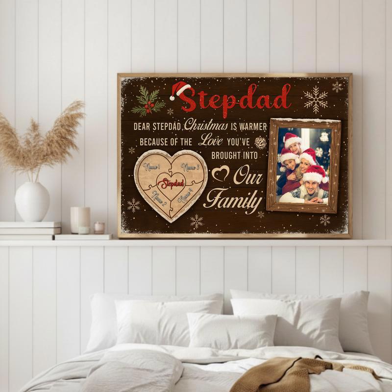 Personalized Stepdad's Heartfelt Christmas Photo Puzzle Canvas