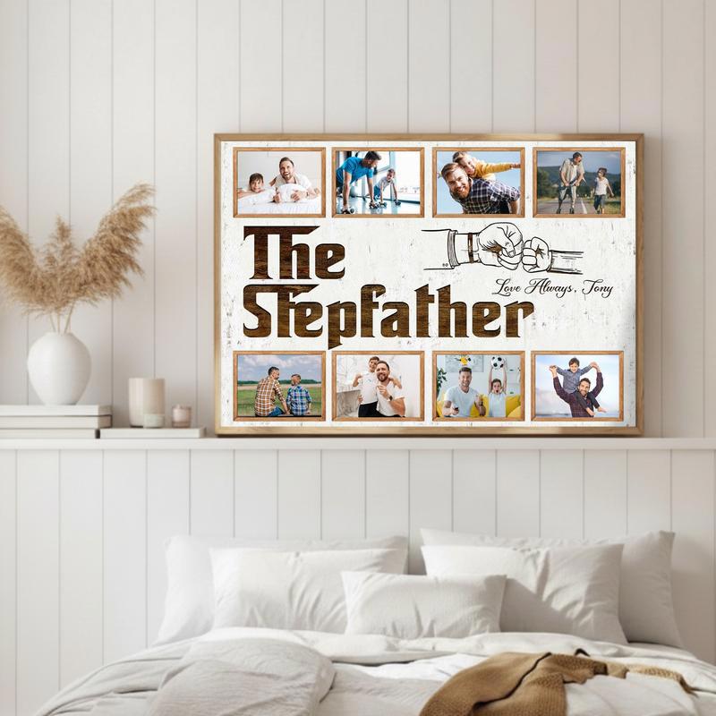 Personalized Stepfather Gift - Rustic Photo Collage Canvas