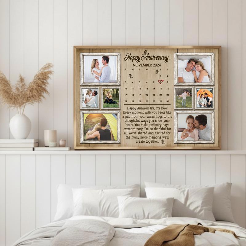 Romantic Photo Calendar Collage Canvas - Custom Anniversary Gift