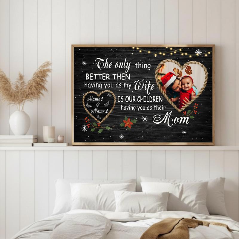 Romantic Xmas Gift For Wife - Custom Names & Family Photo Canvas