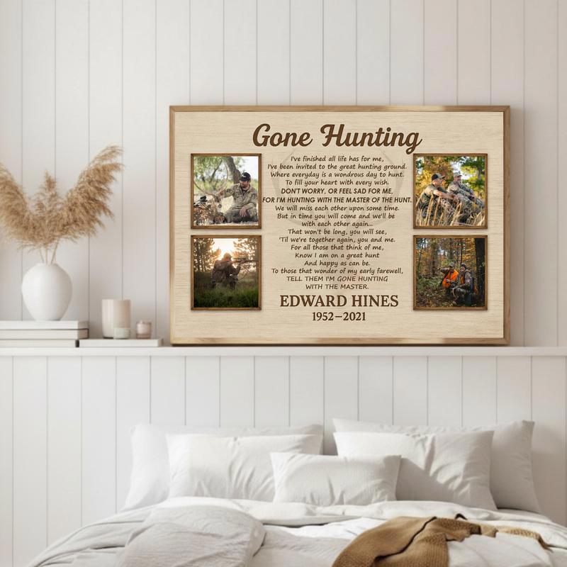 Rustic Gone Hunting Memorial Gift Personalized Canvas