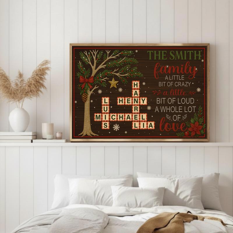 Scrabble Crossword Family Name Quote Rustic Christmas Canvas
