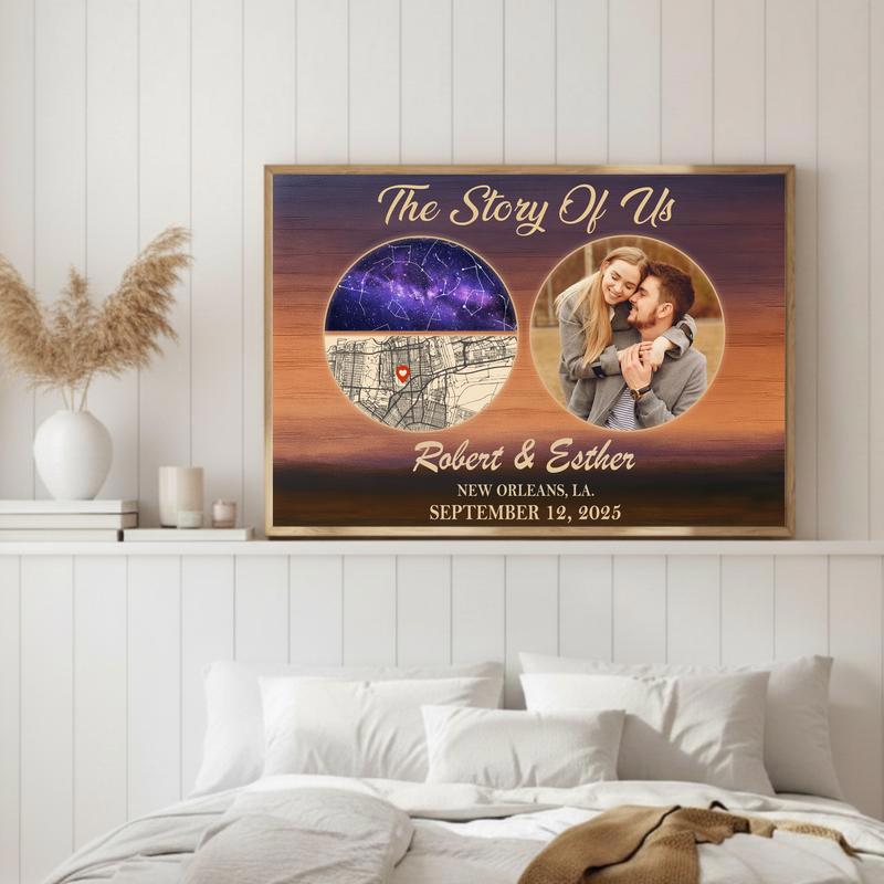Star Map Canvas - Your Custom Couple Story Photo Anniversary Gift