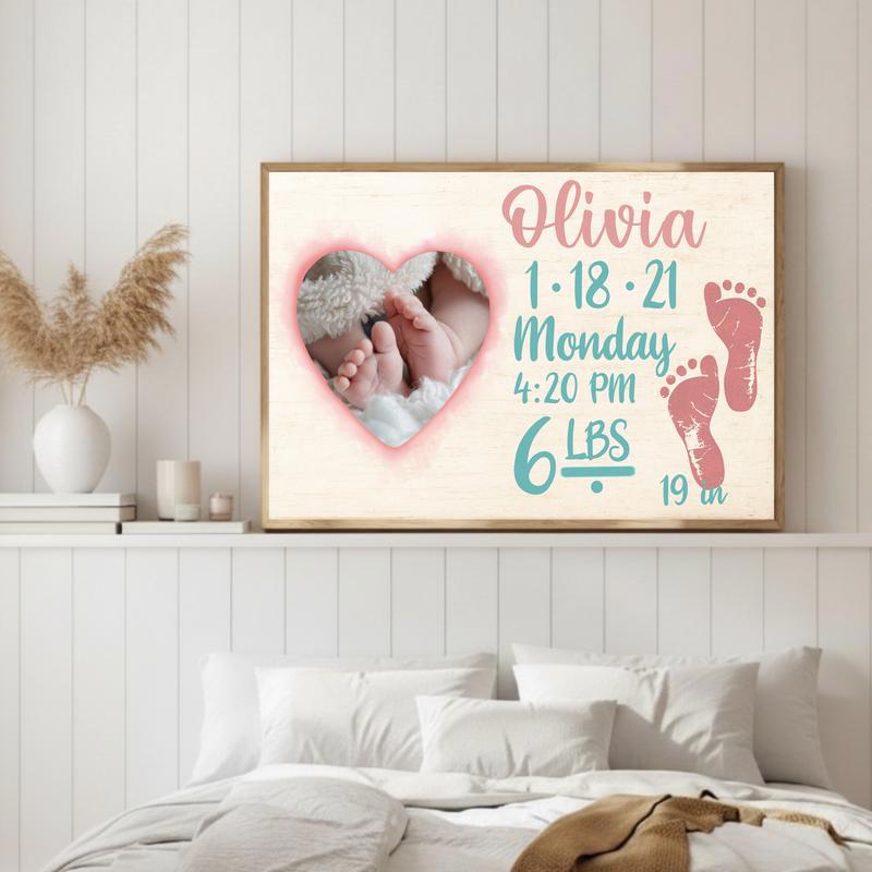 Treasured Footprints - Custom New Baby Arrival Keepsake Canvas