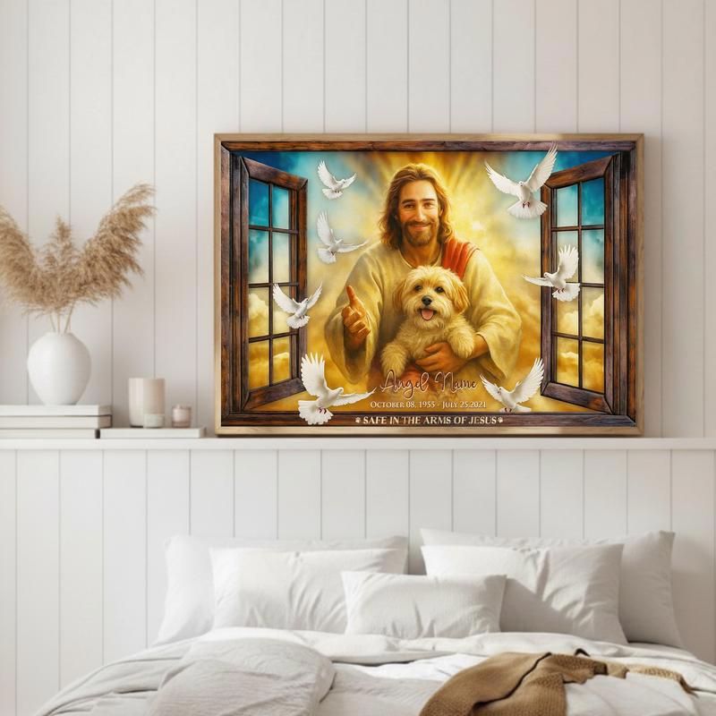 Your Furry Angel Is Safe In Jesus' Arms Personalized Photo Canvas