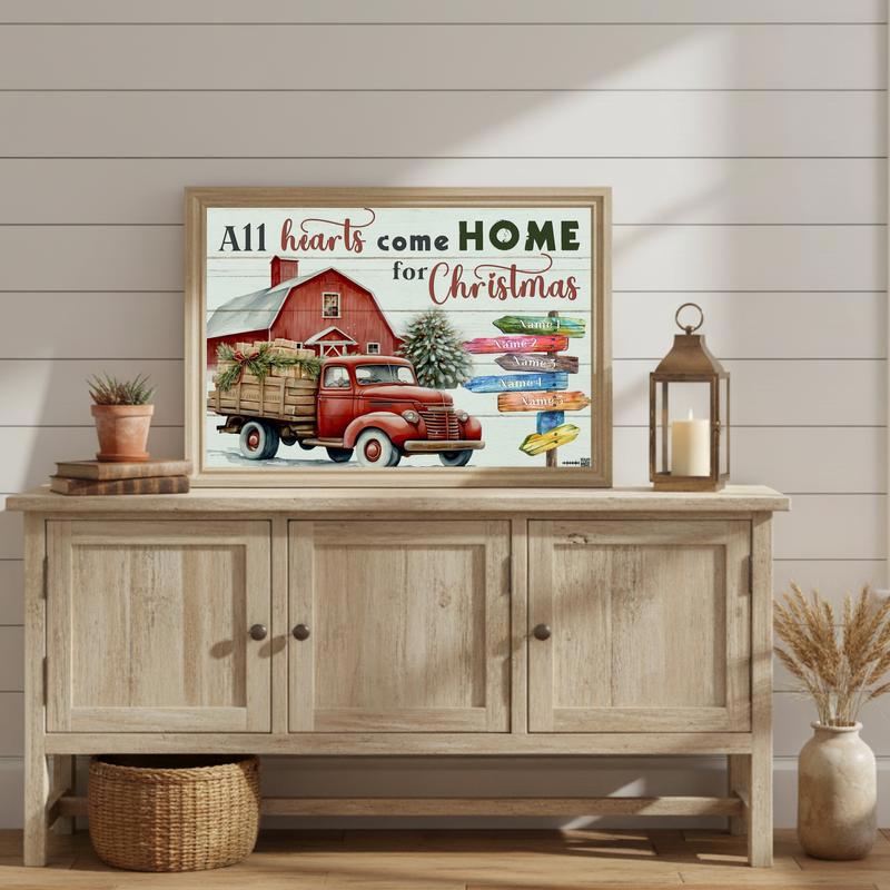 Custom Family Canvas Christmas Hearts Come Home Wall Art