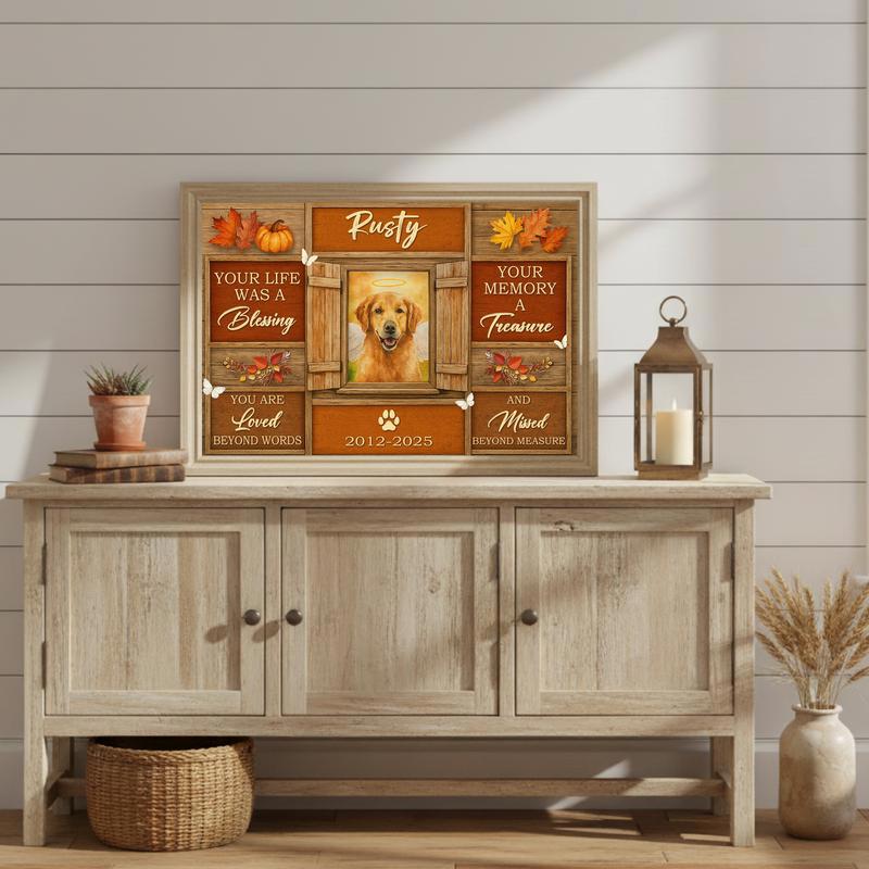 Autumn's Embrace Dog Remembrance Keepsake Farmhouse Canvas