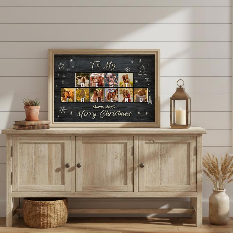Cherished Bestie Photo Collage Christmas Chalkboard Canvas