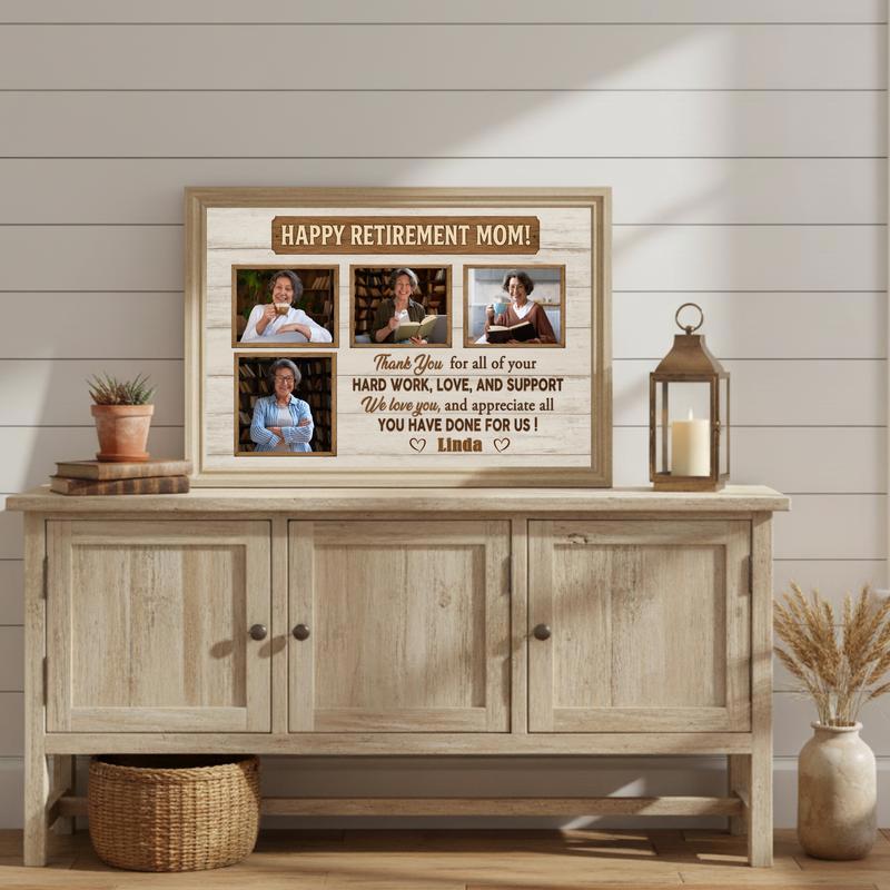 Cherished Mom's Retirement Personalized Photo Collage Canvas Gift