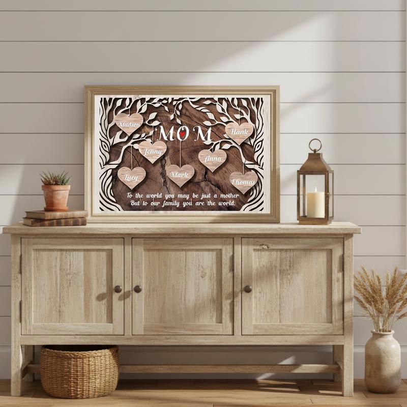 Mother's Love Story Custom Family Tree Canvas with Kids' Names