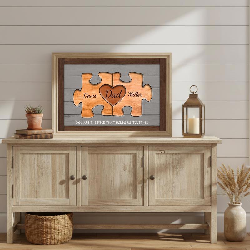 Personalized Puzzle Canvas Rustic Family Wood Gift for Him