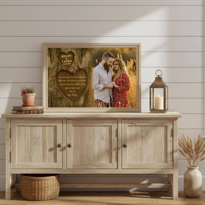 Eternal Love - Custom Names & Date Tree Carving Photo Canvas