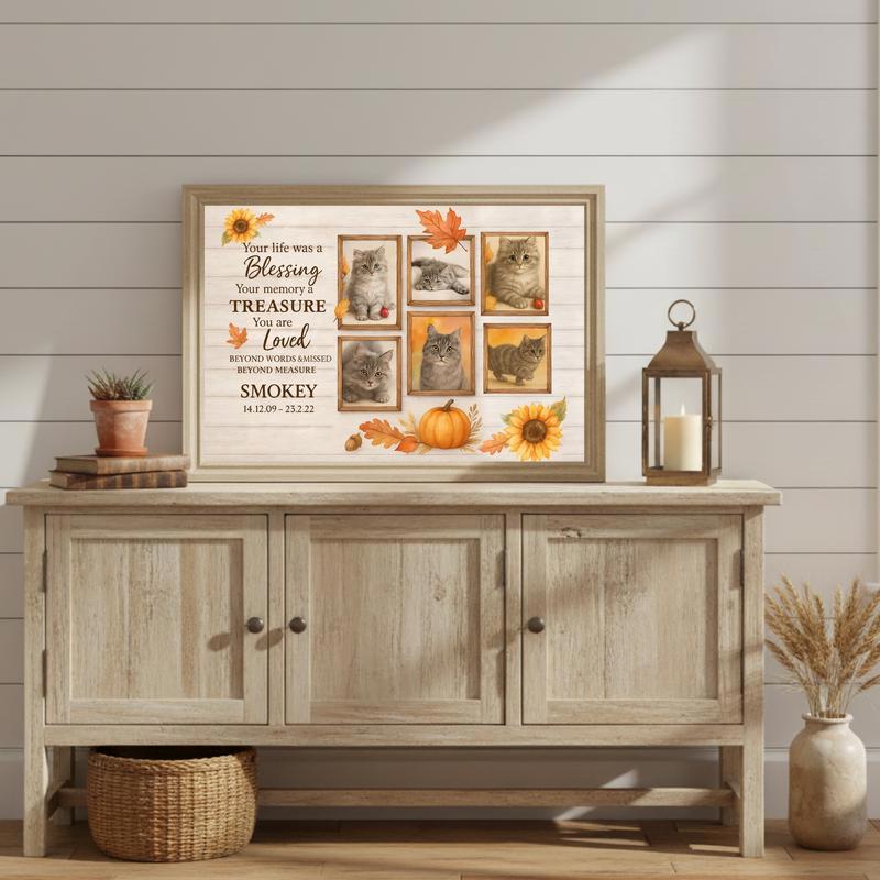 Fall Comfort - Personalized Cat Loss Photo Collage Farmhouse Canvas
