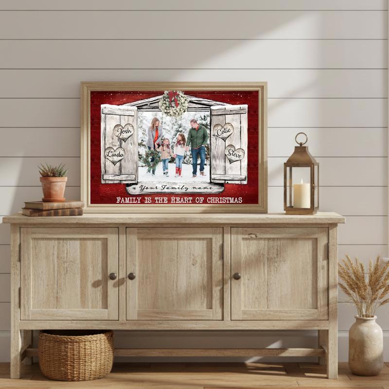 Christmas Love Story Personalized Photo & Name Canvas Wall Art