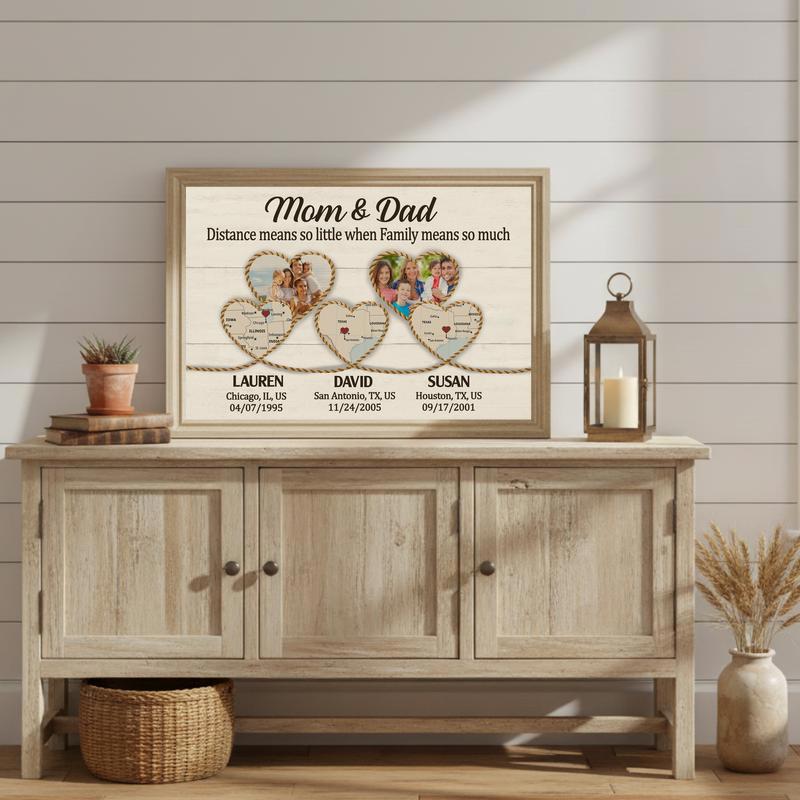 Family Love Beyond Miles - Custom Map Art For Parents Canvas