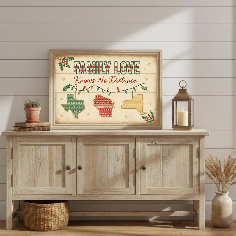 Family Love Knows No Distance - Custom Long Distance Xmas Canvas