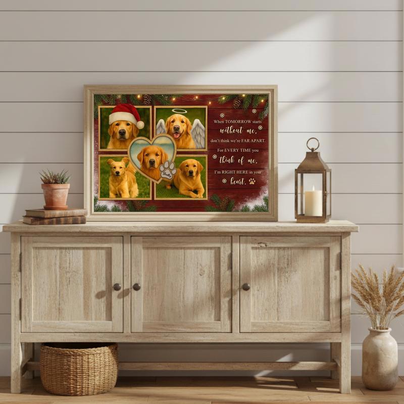 Farmhouse Style Christmas Photo Keepsake For Dog Memorial Canvas