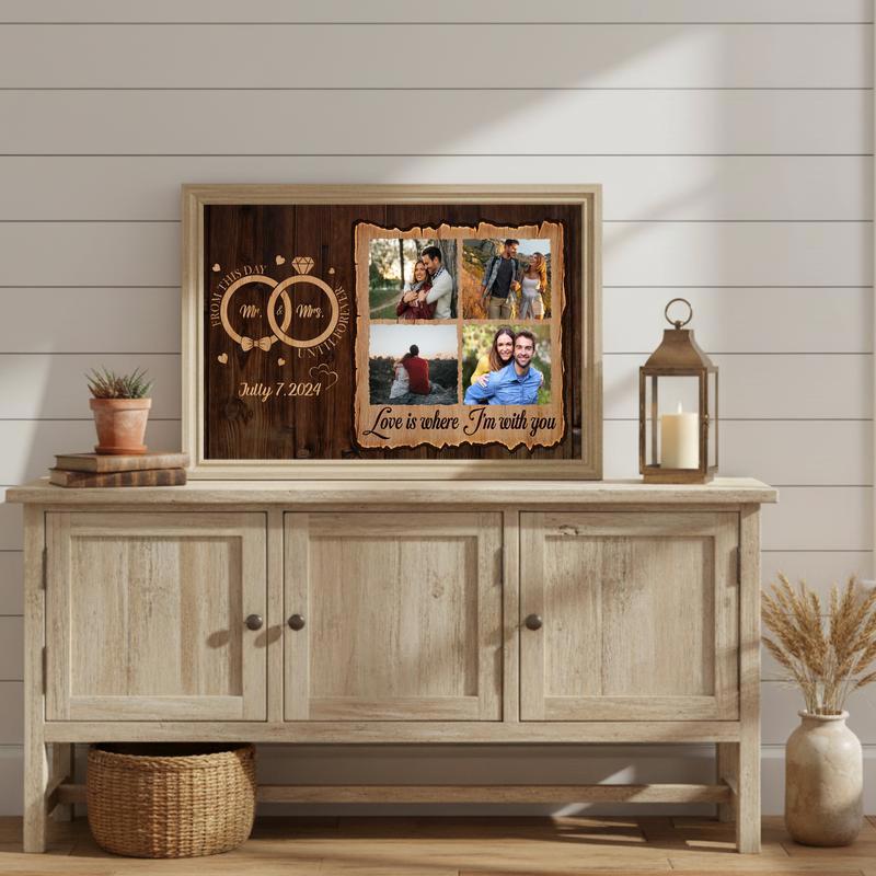 Forever Begins Here - Rustic Personalized Couple Photo Canvas