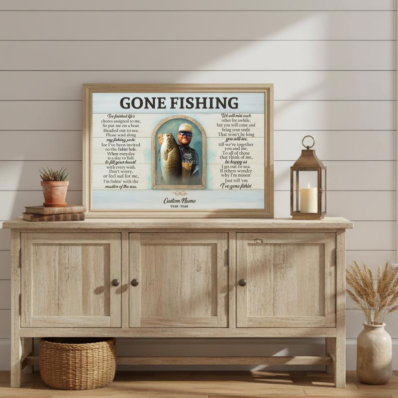 Gone Fishing - Personalized Fisherman Memorial Keepsake Canvas